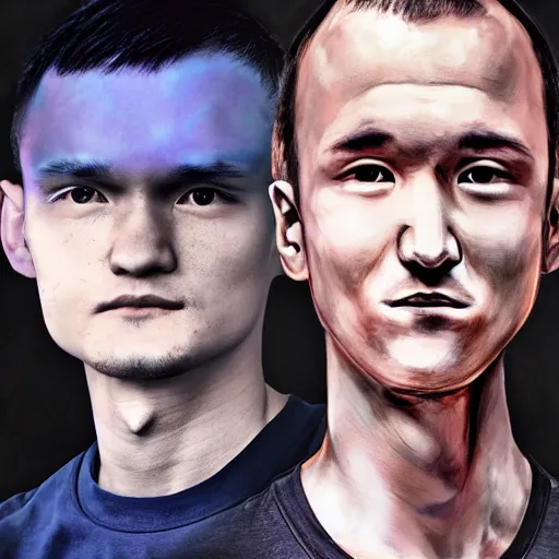 Prompt: Vitalik Buterin versus Justin Sun in epic slap fight, HD, trending on artstation