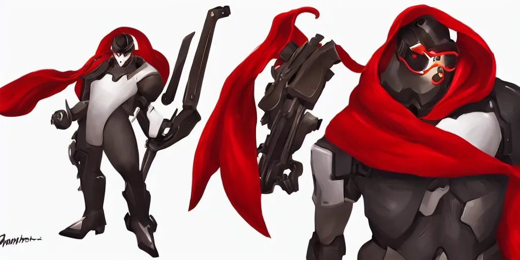 Image similar to new overwatch hero concept art, penguin with red scarf, game concept art