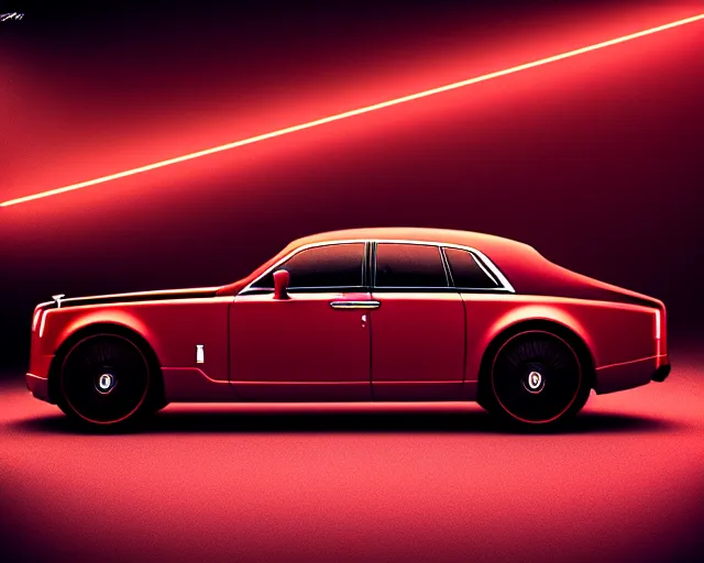 Prompt: future rolls royce car with red neon, full frame, dark and mysterious, atmospheric, ominous, eerie, cinematic light, epic, 8 k 3 d, ultra detail, ultra realistic, by wlop, by mucha, by giger