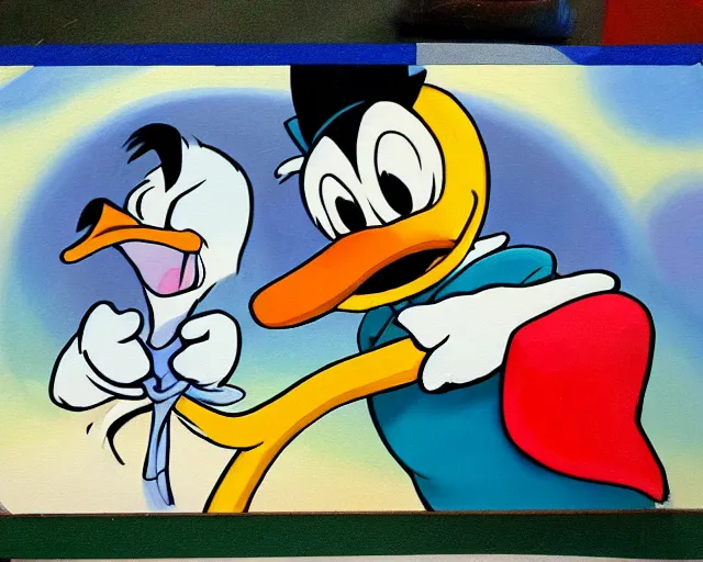 Prompt: Donald Duck painting a flower