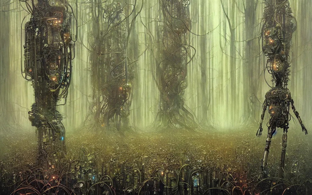 Prompt: a futurist techno - spirit cybernetic forest, future perfect, award winning digital art by santiago caruso and bruce pennington