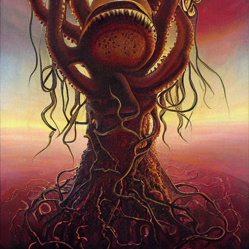 Prompt: angel horror gore tentacles massive beholder by john martin, oil on canvas