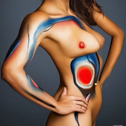 Image similar to portrait photograph of sports illustrated body painting with studio lighting, centerfold, 8k resolution