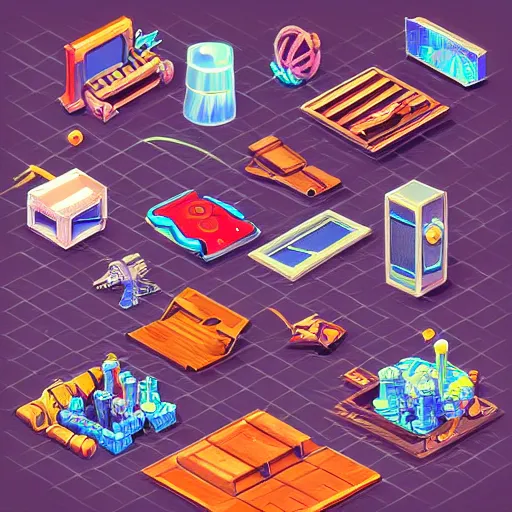 Prompt: isometric digital painting of sci-fi game chest