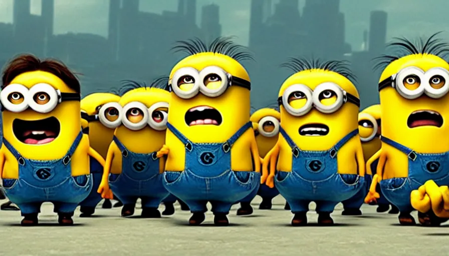 Image similar to fight!!!! club!!!!, fight!!!! club!!!! ((the minions)), movie still, directed by David fincher