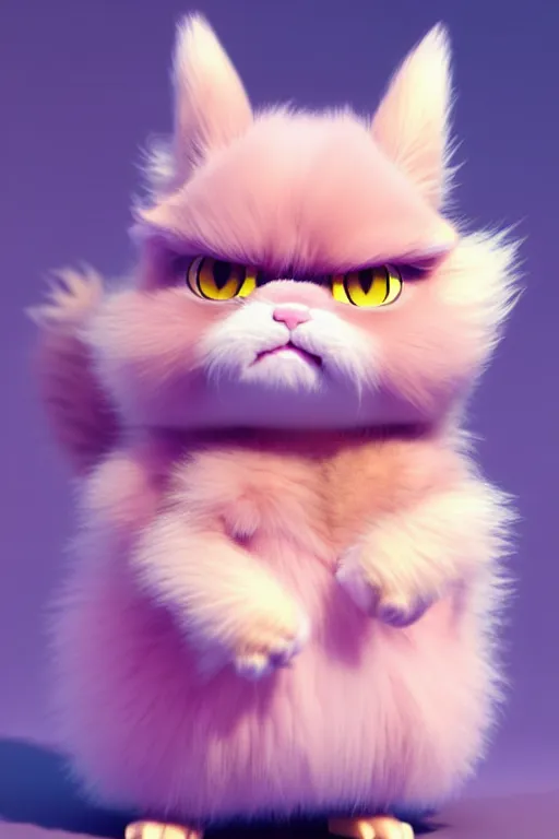 Prompt: high quality 3 d render hyperrealist very cute pastel fluffy! grumpy griffin cat hybrid with armor, vray smooth, in the style of detective pikachu, hannah yata charlie immer, dramatic pink light, low angle, uhd 8 k, sharp focus