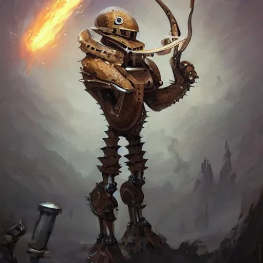 Image similar to anthropomorphic robot [ thing ], wielding a swort, tiny, small, short, spikey armor, cute and adorable, pretty, beautiful, dnd character art portrait, matte fantasy painting, deviantart artstation, by jason felix by steve argyle by tyler jacobson by peter mohrbacher, cinema