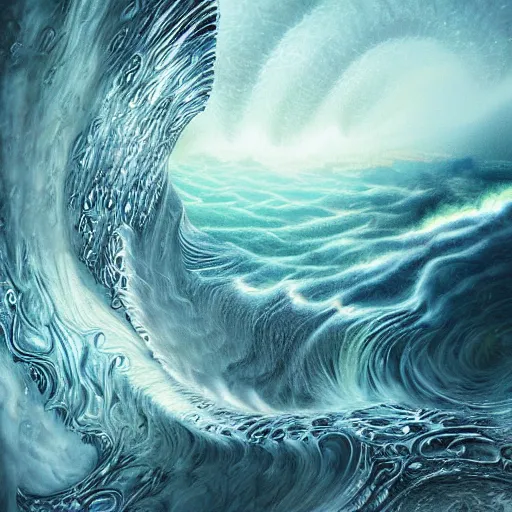 Image similar to fantasy art hyper realistic ai created interesting bizarre fractal tsunami fantastic art award winning best ultra detailed magnificent