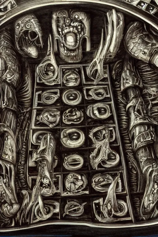 Image similar to chess painted in the syle of giger, giger art, extremely detailed, 4 k