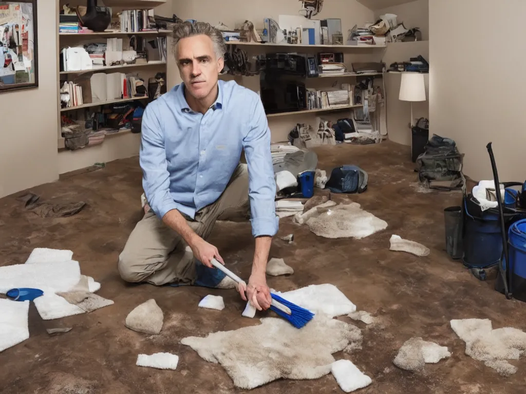 Prompt: jordan peterson cleaning his room