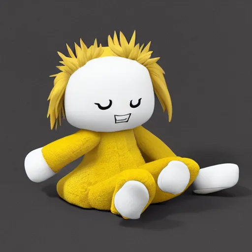 Prompt: cute fumo plush of a yellow and white - haired prankster, anime, vray