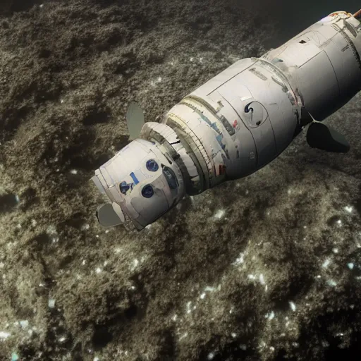 Image similar to an advanced spacecraft sunk at the bottom of the ocean, 8k photography