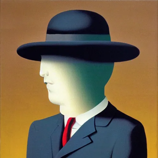 Image similar to The Son of Man by Rene Magritte. Vaporwave