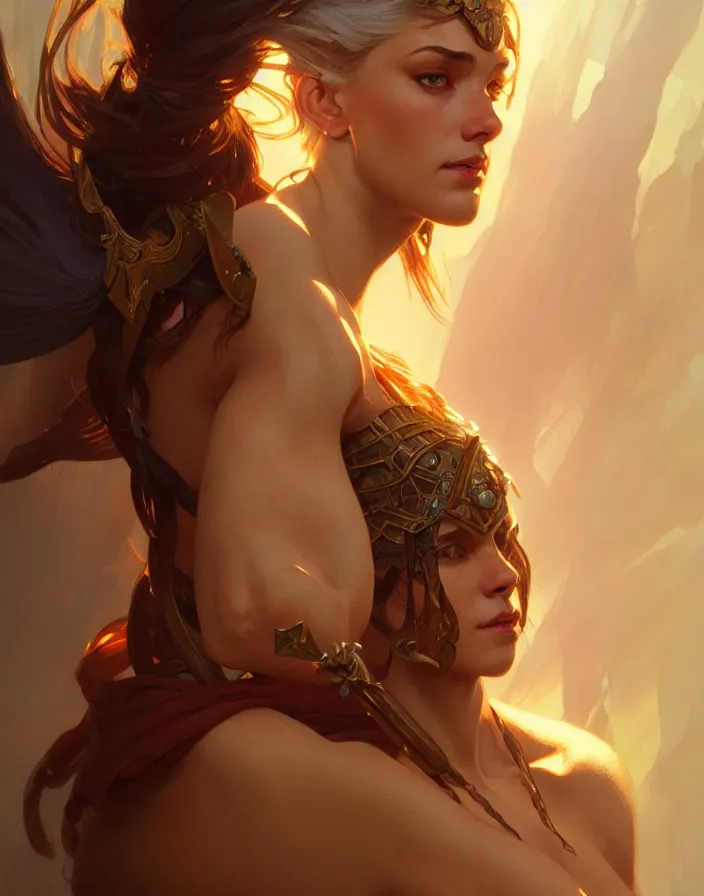 Image similar to portrait of f beautiful female mage, d & d, qpao fantasy, flat lighting, intricate, muscular, highly detailed, digital painting, artstation, concept art, smooth, sharp focus, illustration, art by simon bisley and greg rutkowski and alphonse mucha, natural tpose
