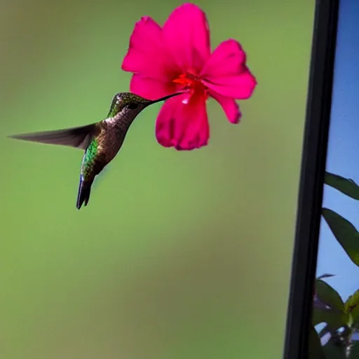 Prompt: Hummingbird looking at a computer screen