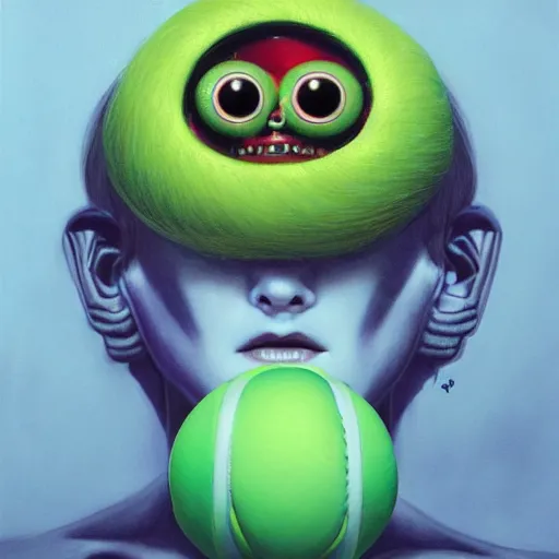 Image similar to Lofi vaporwave portrait tennis ball monster,chalk, Pixar style, Tristan Eaton, Stanley Artgerm, Tom Bagshaw