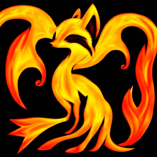 Prompt: fire fox with flames on a black background