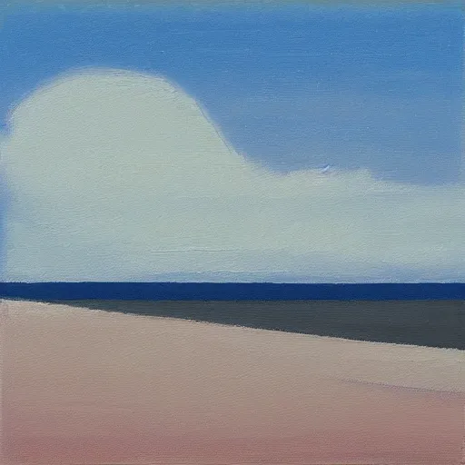 Image similar to a painting of a beach with a blue sky in the background, an abstract painting by sean scully, behance, precisionism, matte drawing, oil on canvas, painterly