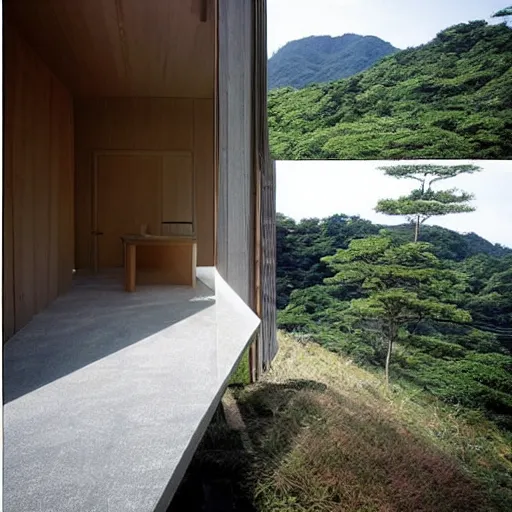 Prompt: “extravagant luxury mountain home, in Odawara, by Tadao Ando, modern rustic”