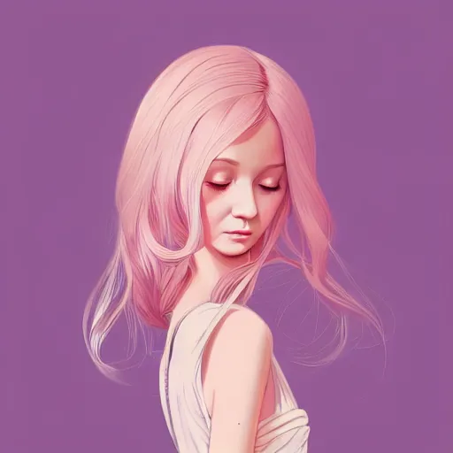 Image similar to adult female in summer dress art, pastel light pink very long hair, muted colors, matte print, pastel colors, ornate, digital art, digital painting, fan art, elegant, artstation, head is centered, by Ilya Kuvshinov