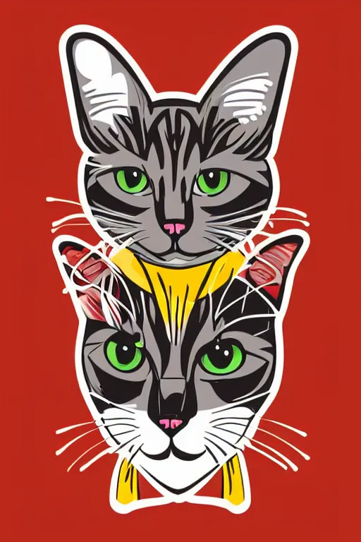 Prompt: Portrait of a cat as a wrestler, sticker, colorful, illustration, highly detailed, simple, smooth and clean vector curves, no jagged lines, vector art, smooth