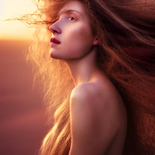 Image similar to photographic portrait of a stunningly beautiful renaissance female surrounded by flowing hair, in soft dreamy light at sunset, contemporary fashion shoot, by edward robert hughes, annie leibovitz and steve mccurry, david lazar, jimmy nelsson, breathtaking, 8 k resolution, extremely detailed, beautiful, establishing shot, artistic, hyperrealistic, beautiful face, octane render