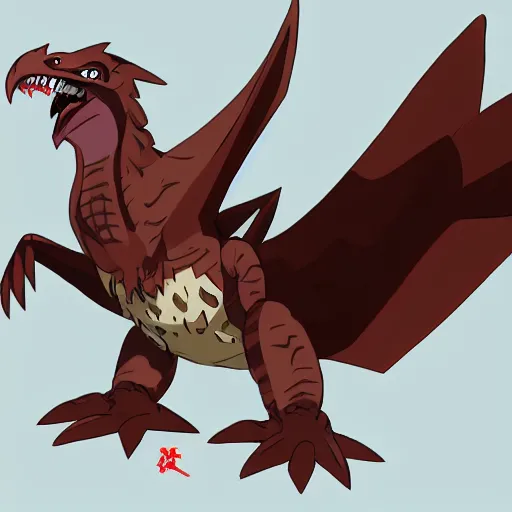 Image similar to medium sized brown feathered wyvern that stands on 2 legs with razor sharp teeth and sharp claws, my hero academia art style