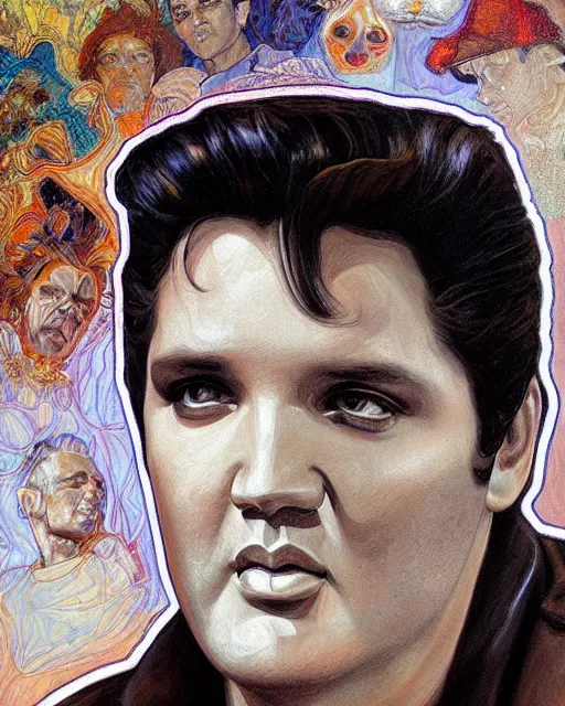 Prompt: portrait of Elvis Presley by Mandy Jurgens and Richard Schmid and chuck close and mucha