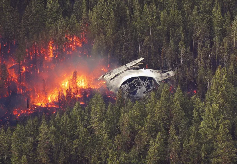 Image similar to wreckage of a crashed spaceship into a clearing in a forest, fire and smoke, close up. Soft lighting, wide angle, adventurous, atmospheric lighting, 8K, octane render. By Makoto Shinkai, Stanley Artgerm Lau, WLOP, Rossdraws, James Jean, Andrei Riabovitchev, Marc Simonetti, krenz cushart, Sakimichan, D&D trending on ArtStation, digital art.