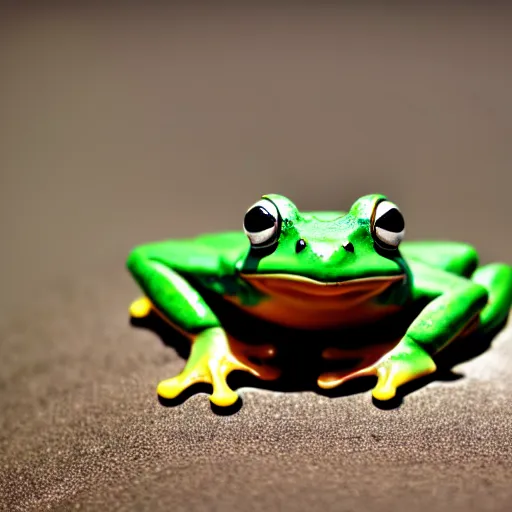 Image similar to beatiful photograph of cute simple clay frog, simple background, natural lighting, 4 k, award - winning