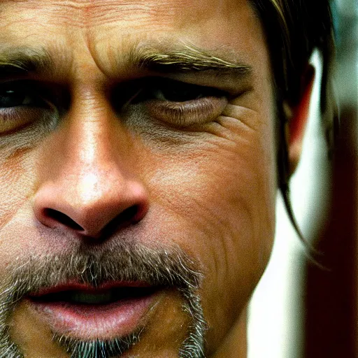 Prompt: photo, close up, brad pitt half tiger, android cameraphone, 2 6 mm,