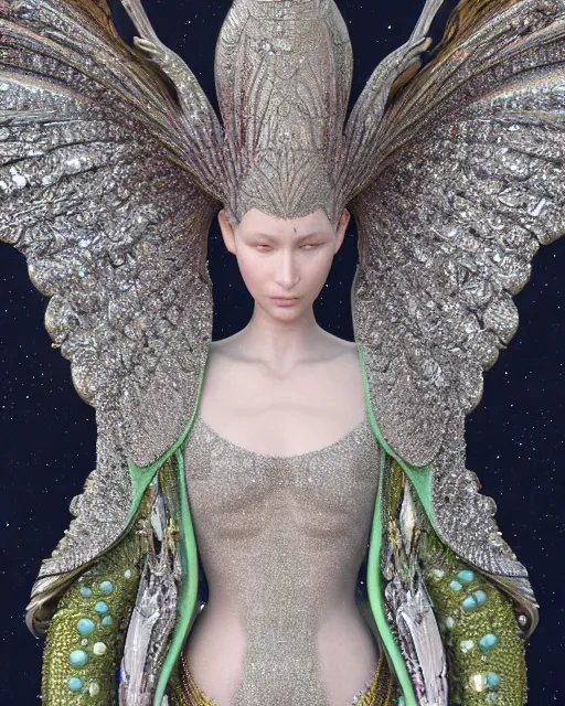 Image similar to a highly detailed metahuman 4 k close up render of an alien goddess bella hadid monument in iris van herpen dress schiaparelli in diamonds crystals swarovski and jewelry iridescent in style of alphonse mucha gustav klimt trending on artstation made in unreal engine 4