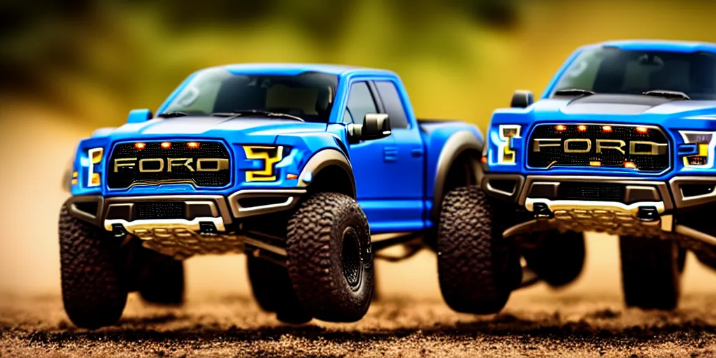 Image similar to Hot Wheels, Ford F-150 Raptor, cinematic, Maxxis, 8k, depth of field, bokeh.