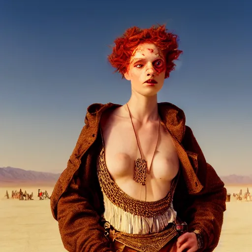 Prompt: photographic portrait of a stunningly beautiful renaissance female at burning man festival, contemporary fashion shoot, by edward robert hughes, annie leibovitz and steve mccurry, david lazar, jimmy nelsson, breathtaking, 8 k resolution, extremely detailed, beautiful, establishing shot, artistic, hyperrealistic, beautiful face, octane render