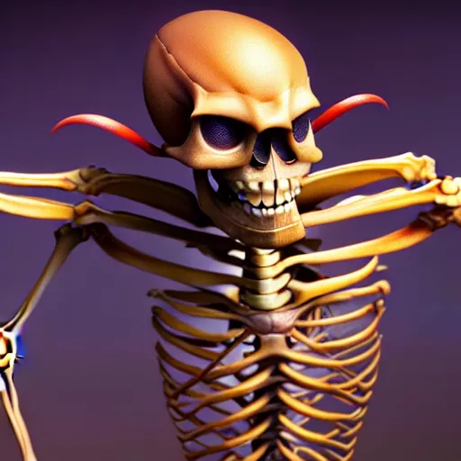 Image similar to weta disney pixar movie still macro close photo of a skeleton with triopan cones for hands. his hands are triopan cones. : : by weta, greg rutkowski, wlop, ilya kuvshinov, rossdraws, artgerm, octane render, iridescent, bright morning, anime, liosh, mucha : :