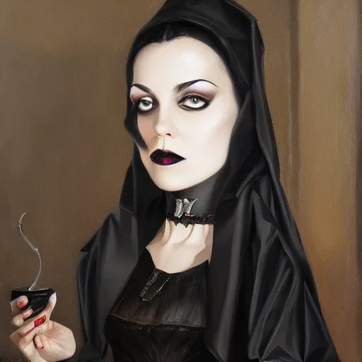 Prompt: a gothic woman at a royal party, oil painting, ultradetailed, artstation, ultradetailed, digital painting, ultradetailed