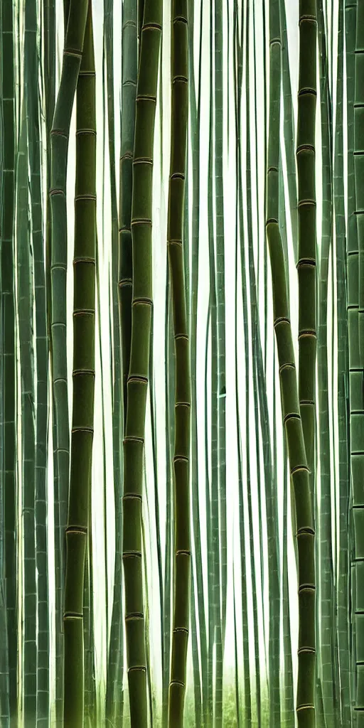 Prompt: a minimalist picture of a beautiful and magical bamboo forest landscape, by petros afshar