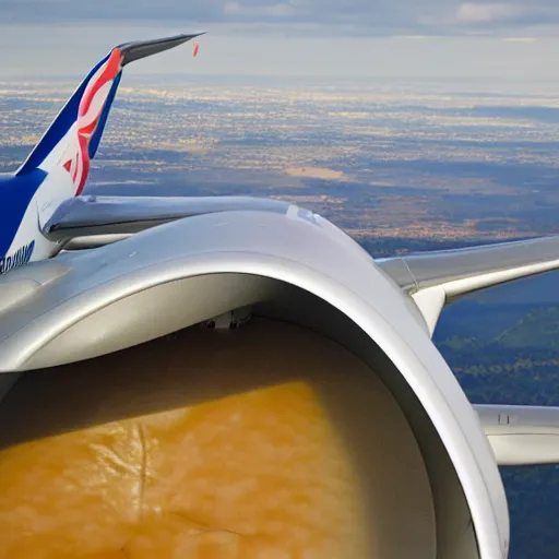 Image similar to Airbus a380 made of cheese, high quality aviation photograph, award winning