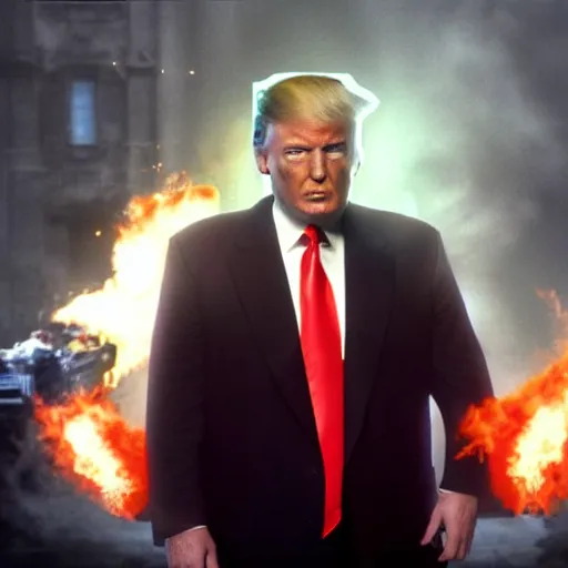 Image similar to stunning awe inspiring donald trump as a ghostbuster, movie still 8 k hdr atmospheric lighting
