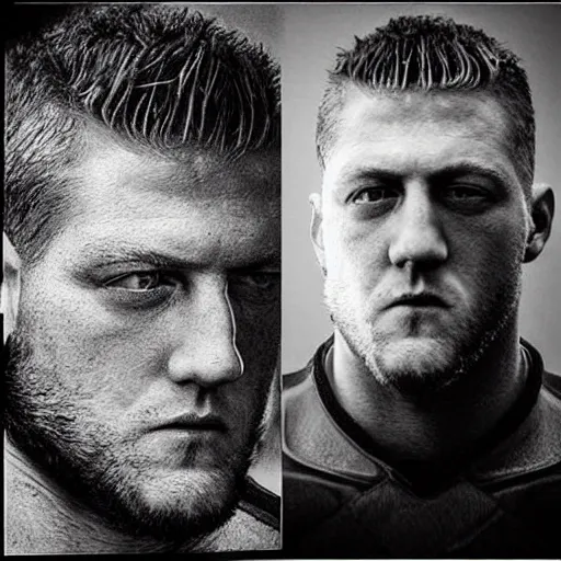 Image similar to “a realistic detailed photo of a guy who is an attractive humanoid who is half robot and half humanoid, who is a male android, football player JJ Watt, shiny skin, posing like a statue, blank stare”