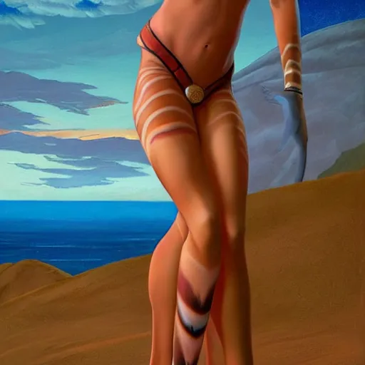 Prompt: beautiful_petite_sunset_of_ahsoka tano clone wars alien body Paint toned full body curv, abs fit model seductive Grand Odalisque_intricate_oil_paintingby Jo hn_William_Godward_by_Anna_Dittman_golden our body by J-H 768-C2.0