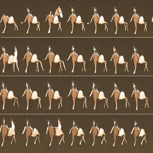 Image similar to an animation of the same horse running left to right shot frame by frame, separated into equally sized frames, from'animation types'