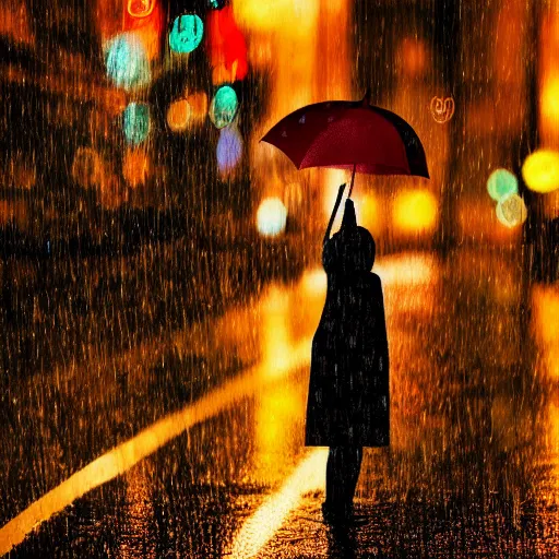 Prompt: portrait of an humanoid detective rabbit holding an umbrella, rainy night, city lights, sharp, focused photo