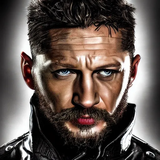 Image similar to Tom Hardy as wolverine in Black Damaged leather suit Digital art 4K quality