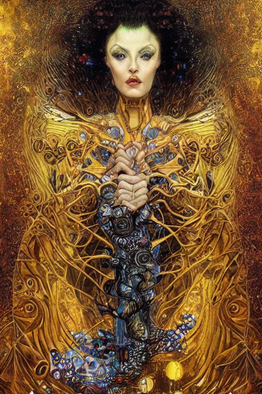 Image similar to Divine Chaos Engine by Karol Bak, Jean Deville, Gustav Klimt, and Vincent Van Gogh, visionary fractal structures, spirals