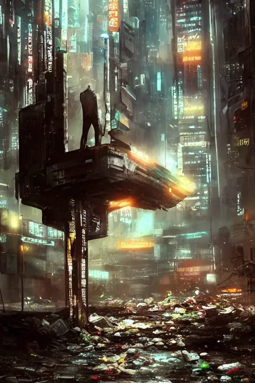 Image similar to an abstract person, vomiting electric waste and trash, blade runner, cyberpunk, lost city, hyper-realistic environment, Epic concept art