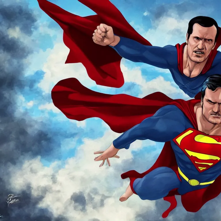 Prompt: recep tayyip erdogan as superman, flying in the clouds, close - up, digital art, artstation, cgsociety