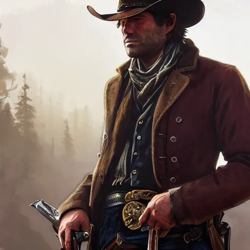 Prompt: Arthur Morgan from Red Dead Redemption 2, bleeding, D&D, fantasy, intricate, elegant, highly detailed, digital painting, artstation, concept art, smooth, sharp focus, illustration, art by artgerm and greg rutkowski and alphonse mucha