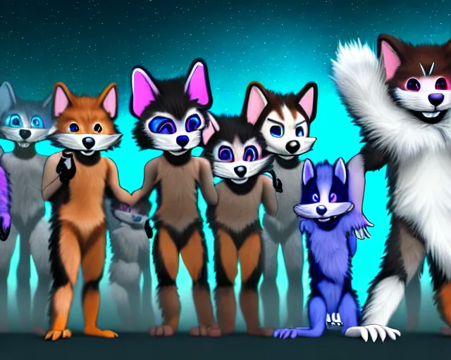 Image similar to high - resolution photograph from a nanopunk era furry fandom convention ( midwest furfest 2 0 4 7 ), taking place after the genetic revolution and singularity. photorealistic.