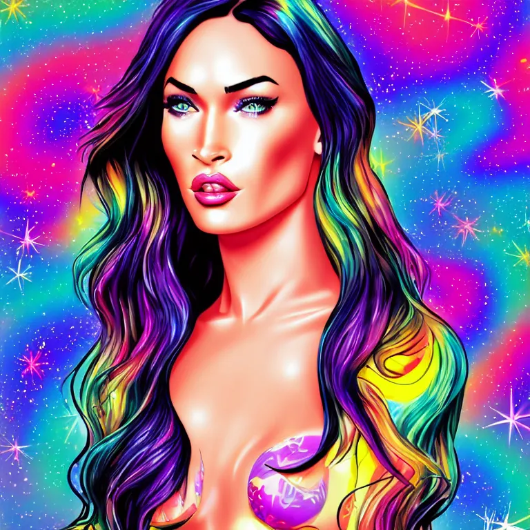 Image similar to Lisa Frank Megan Fox, beautiful digital art